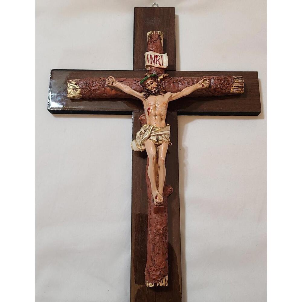 New Jesus Christ Calvary Crucifix INRI Cross Wood Wall Hanging 17.5" Catholic MX